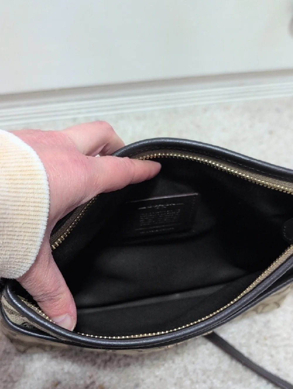 Coach Large Signature CC Outline Shoulder Crossbody File Bag Khaki/Mahogany - Picture 4 of 5